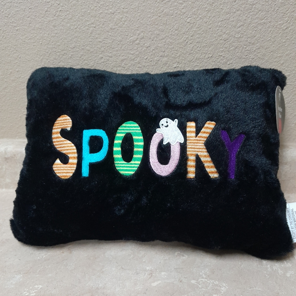 Halloween Spooky Black Pillow With White Ghost Approx NWT  Size:OS  Seasonal